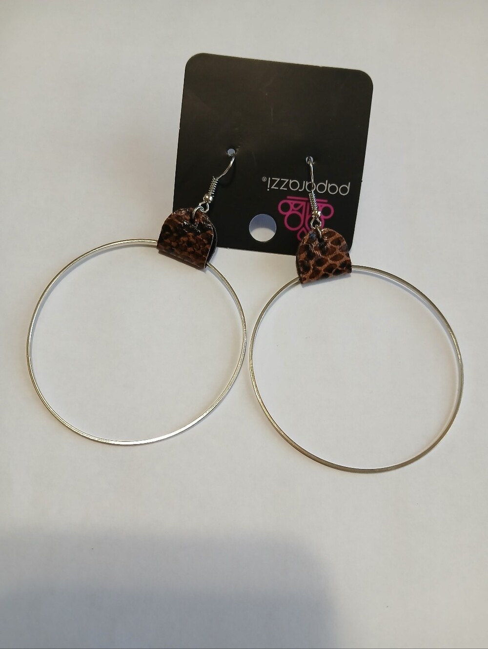 Paparazzi Silver Hoop Earrings with Brown Leopard Accent